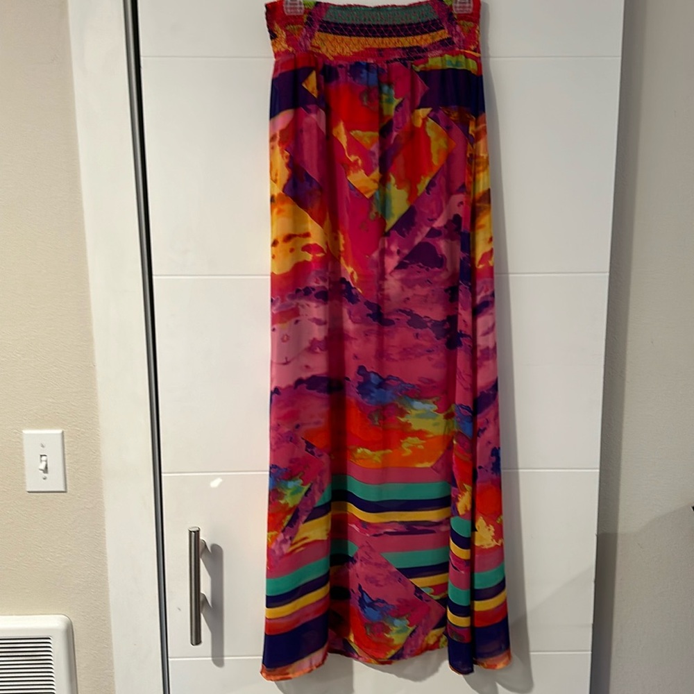 BEBE Vibrant Maxi Skirt, Sheer with Short underlay for coverage Size S